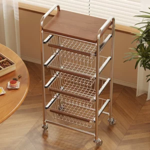 Mobile Kitchen Trolley Medieval Trolley Living Room Snack Storage Rack Home Kitchen Vegetable Wall Shelf Universal Pulley Cart - Image 6
