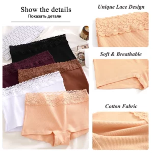 3Pcs Women's Lace Panties Boxers Cotton Seamless Boxer Underwear Female Solid Color Briefs Cozy Lingerie Intimate Underpant S-XL - Image 6