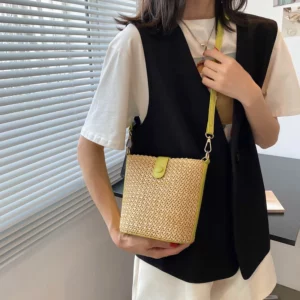 LEFTSIDE Weave Mini Straw Bucket Shoulder Bags for Women 2025 Summer Ladies New Crossbody Bag Females Beach Bags Lady Handbags - Image 4
