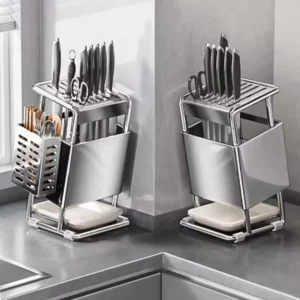 Stable Stainless Steel Knives Holder Large Capacity Space Saving Countertop Knives Holder Anti-slip Chopstick Bucket Kitchenware - Image 2