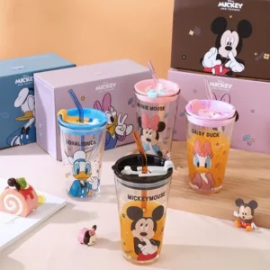 Disney Mickey Mouse Cartoon Printed Glass Straw Cup Fashionable High-Looking Student Dormitory Heat-Resistant Glass Cup - Image 2