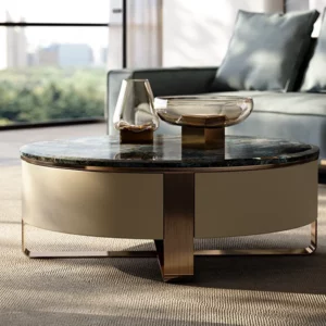 Natural Marble Coffee Table High-end Furniture Set Round Coffee Table Set - Image 1