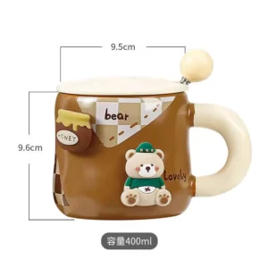 Honey Bear Mug Thickened Ceramic with Lid and Spoon Coffee Cup 3D Magnetic Detachable Adsorption Hanger Drinkware - Image 6