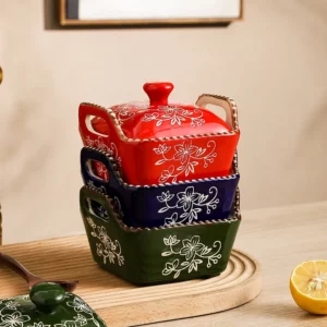 Ceramic Microwave Baking Bowl Home Hand-painted Isolation Painted with Lid Bead Point Snack Candy Dried Fruit Bowl with Cover - Image 4