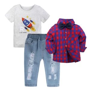 2025 Summer Boys Outfits Set 3Pcs Kids Random Cool Clothes Toddler T-Shirt + Jeans + Scarf Fashion Suits Children's Clothing Set - Image 5