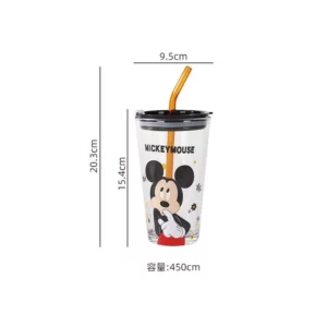 Disney Mickey Mouse Cartoon Printed Glass Straw Cup Fashionable High-Looking Student Dormitory Heat-Resistant Glass Cup - Image 3