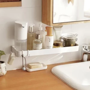Bathroom Cosmetics Shelf White Self-adhesive Toilet Body Wash Shampoo Organization Shelves Storage Racks Support Holder - Image 2