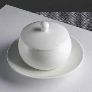 Creative Matte White Ceramic Bowl with Lid Modern Restaurant Hotel Dessert Bird's Nest Shark Fin Dim Sum Steaming Bowl Tableware - Image 3