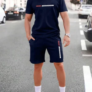 Urban street fashion trend men's crew neck short sleeve suit outdoor simple crew neck top casual and comfortable shorts - Image 4