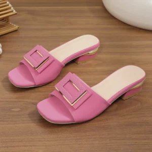 Women's Summer Comfortable Low Heels for Outdoor Wear Slippers Luxury Designer Women Slip on Square Toe Party Sandals - Image 1