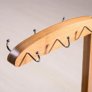 Cup Holder Mug Rack Bamboo Coffee Cup Rack Home Storage Creative Tea Mug and Saucer Display Organizer-Holds 6 Mugs - Image 3