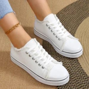 Women Canvas Shoes Fashion New Spring Autumn Sneakers Low Cut Lace-Up Women Vulcanize Shoes Woman Flats Off White Shoes Female - Image 1