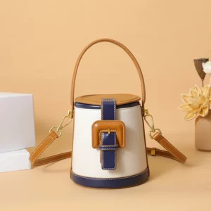 New Fashion Design Box Shape Cross Body Bag Female Short Handle Bag Cowhide Leather Women Small Shoulder Bag Bucket Bag - Image 1