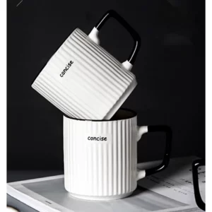 Nordic Ceramic Coffee Mugs Creative Stripe Water Cup Solid Color Convenient Handgrip Universal Milk Mugs Simple - Image 2