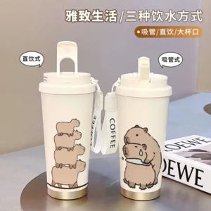 Large Capacity Capybara Kids School Students Drink Cup with Straw Stainless Steel Insulated capybara Water Bottle for Children - Image 1