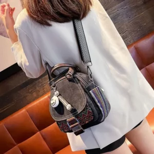 Denim Small Backpack New Contrast Color Women Bag Retro Ethnic Style Embroidered Multifunctional Bagpack Crossbody Bolsa - Image 3