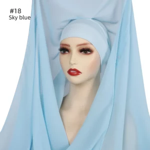 Hot Sale Premium Instant Chiffon Hijab With Bulit-in Magnets Solid Color Easy To Wear Shawl Wrap with Undercap for Muslim Women - Image 3