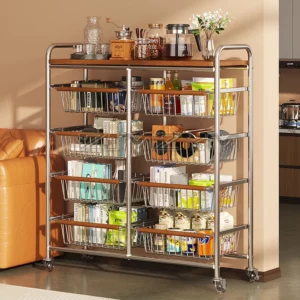 Mobile Kitchen Trolley Medieval Trolley Living Room Snack Storage Rack Home Kitchen Vegetable Wall Shelf Universal Pulley Cart - Image 4