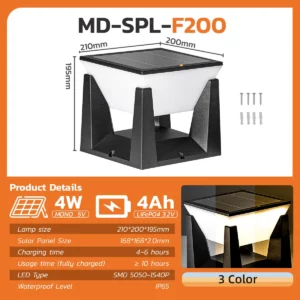 3-Color Solar Post Light IP65 Waterproof Outdoor Garden Yard Pathway LED Lamp - Solar Powered Lighting - Image 5