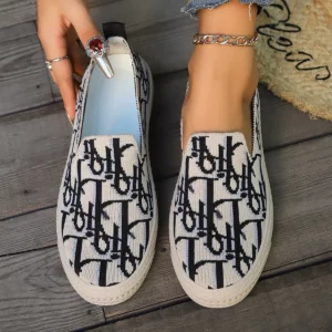 Graffiti Loafers Women's 2025 Spring Knitted Deep Mouth Fashion Easiest for Match Casual Plaid Breathable Sneakers Shoes - Image 2