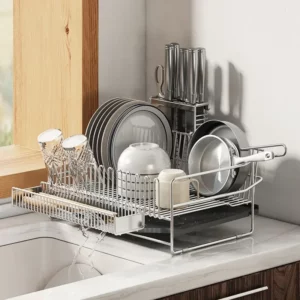 Kitchen Counter Drainage Rack with Drainboard 304 Stainless Steel Dish Drying Rack Bowl Chopsticks Plates Kitchen Utensil Holder - Image 2