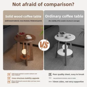 Rubberwood Movable Coffee Table Double-Layer Side Desk Anti-Tilt Thickened Small Round Table Bedroom Tea Stand - Image 6