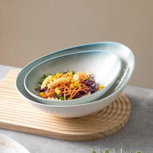Special-Shaped Oblique Ceramic Bowl, Large Dessert Fruit Salad Bowl, Hotel and Restaurant Tableware, Commercial, Good-looking - Image 2