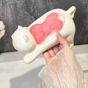 Kawaii White Cat Soap Drain Rack Kitchen Sponge Storage Rack Bathroom Soap Holder Non-slip Container Cute Home Organizer - Image 3