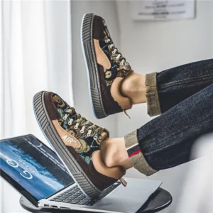 Original Men's Canvas Sneakers Fashion Breathable Elastic Casual Sports Shoes Man Outdoor Flat Non-slip Skateboard Shoes For Men - Image 3