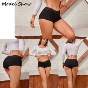 FINETOO Cotton Breathable Panties Patchwork Lace Panty Low Waisted Underwear Skin Friendly Four shorts Women Flat Corner Pants - Image 2