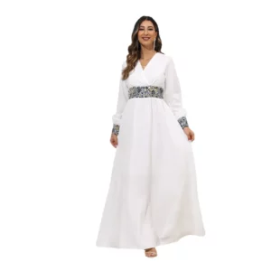 Robe Femme Musulmane Spring 2022 Middle East V-neck High Waist Slim Elegant Muslim Long Dresses Abayas For Women Vestido - Image 6