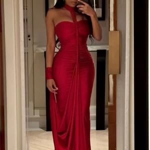 Weird Puss Elegant Halter Maxi Dress Women Backless Skinny Hand Strap Hem Summer Trend Sexy Vacation Birthday Party Vestidos - Image 1