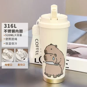 Large Capacity Capybara Kids School Students Drink Cup with Straw Stainless Steel Insulated capybara Water Bottle for Children - Image 5