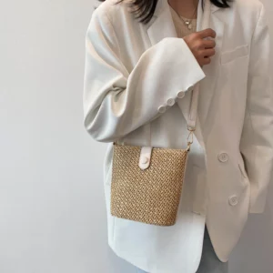 LEFTSIDE Weave Mini Straw Bucket Shoulder Bags for Women 2025 Summer Ladies New Crossbody Bag Females Beach Bags Lady Handbags - Image 3