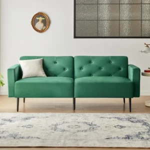 Living Room Sofa, Velvet Couch Convertible Sleeper Futon Sofas Bed with Tapered Metal Legs, Living Room Sofa - Image 2