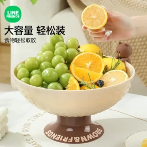 LINE FRIENDS Brown Doll Living Room Coffee Table Plastic Dried Fruit Cartoon Storage Tray Anime Kawaii Draining Tall Fruit Tray - Image 4
