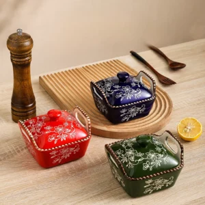 Ceramic Microwave Baking Bowl Home Hand-painted Isolation Painted with Lid Bead Point Snack Candy Dried Fruit Bowl with Cover - Image 2