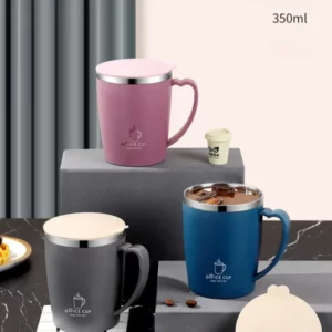 350ml Vacuum Cup Portable Mug Insulated Cup for Outdoor Traveling Double Wall Stainless Steel Coffee Cup with Handle and Lid - Image 2