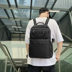Fashion Plaid Men's Backpack Luxury Travel Backpacks Men Large Capacity Laptop Bags Soft Leather Backbags Student School Bag - Image 2