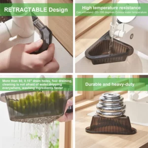 Kitchen Sink Filter Basket Corner Drain Strainer Basket Triangular Sink Storage Multi-Functional Hanging Filtering Draining Rack - Image 6