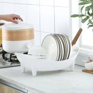 Dish Drying Rack Oval Shaped Drainer Plate Bowl Cutlery Storage Container with Utensil Holder Vegetable Basket Kitchen Container - Image 3