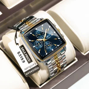 POEDAGAR Fashion Men Watch Luminous Waterproof Chronograph Date Man Wristwatch Square Stainless Steel Quartz Men's Watches Reloj - Image 1