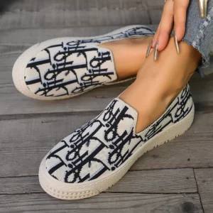 Graffiti Loafers Women's 2025 Spring Knitted Deep Mouth Fashion Easiest for Match Casual Plaid Breathable Sneakers Shoes - Image 4