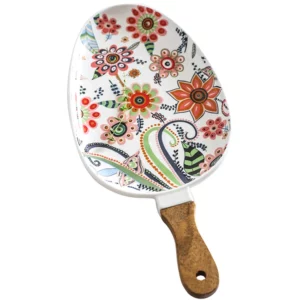 Ceramic Salad Plates with Handle,Porcelain Dinner Plates,Colorful Floral Pattern Serving Plate for Desserts Sandwiches Dishes 접시 - Image 3