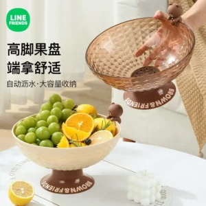 LINE FRIENDS Brown Doll Living Room Coffee Table Plastic Dried Fruit Cartoon Storage Tray Anime Kawaii Draining Tall Fruit Tray - Image 5