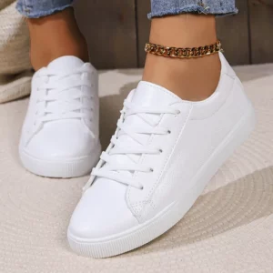 2024 Lady Classic Round Toe White Minimalist Canvas Shoes for Women Comfort Street Lace Up Concise Shoes Women Zapatos De Mujer - Image 1