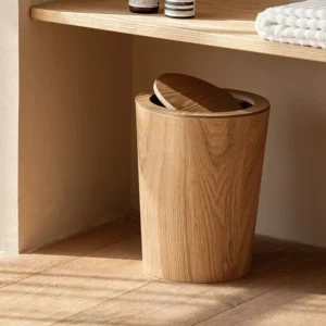 Wooden Style Minimalist Wooden Trash Bin Creative Home Homestay Hotel Living Room Bedroom with Lid Flip Paper Basket - Image 3