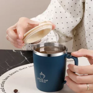 350ml Vacuum Cup Portable Mug Insulated Cup for Outdoor Traveling Double Wall Stainless Steel Coffee Cup with Handle and Lid - Image 3