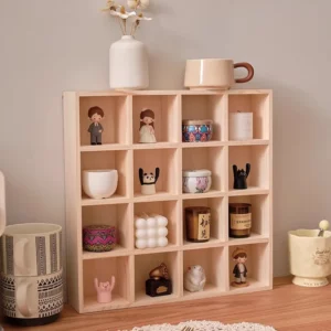 Wooden Wall-Mounted Mug Display Shelf with 16 Grid Design for Tea Sets, Cups, and Blind Box Desk Decorations storage cabinet - Image 5