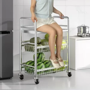 Stainless Steel Kitchen Vegetable Basket Multifunctional Storage Trolley Fruit Movable Rolling Cart Microwave Oven Organize Rack - Image 3